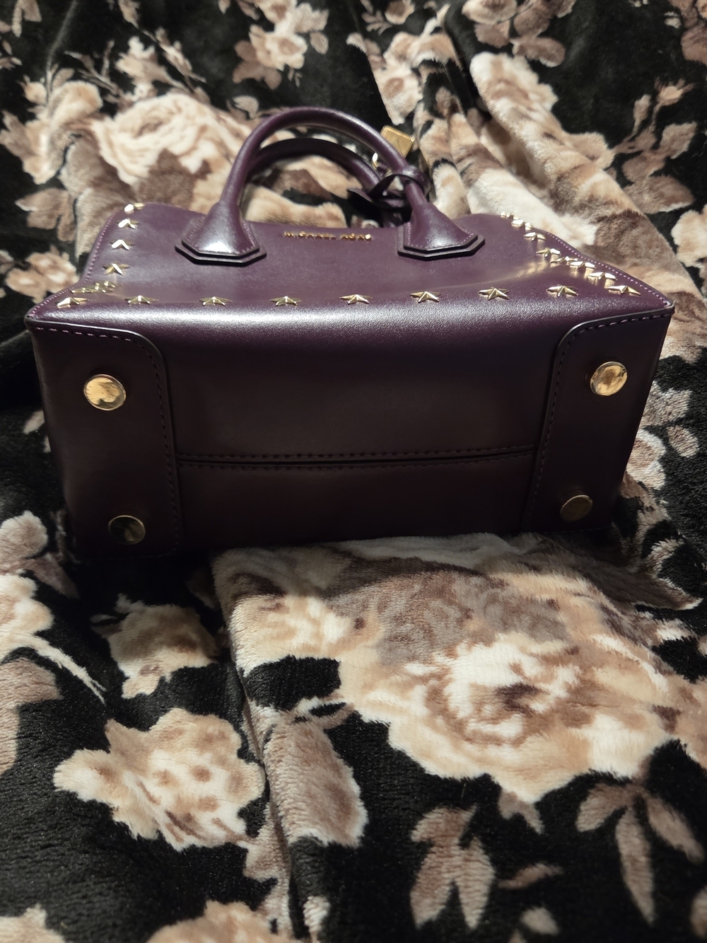 Michael Kors Plum Leather Satchel with Gold Star Studs - Picture 3 of 3
